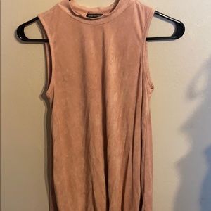 High neck pink suede mini dress